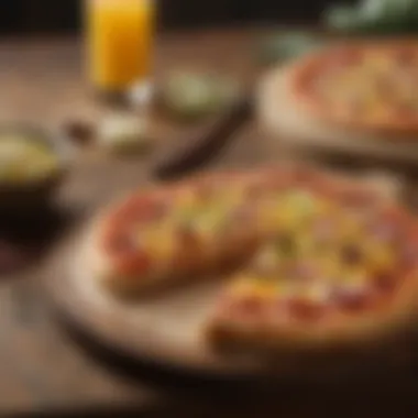 Artistic Presentation of CPK Hawaiian Pizza An artistic presentation of CPK Hawaiian Pizza on a rustic wooden table.