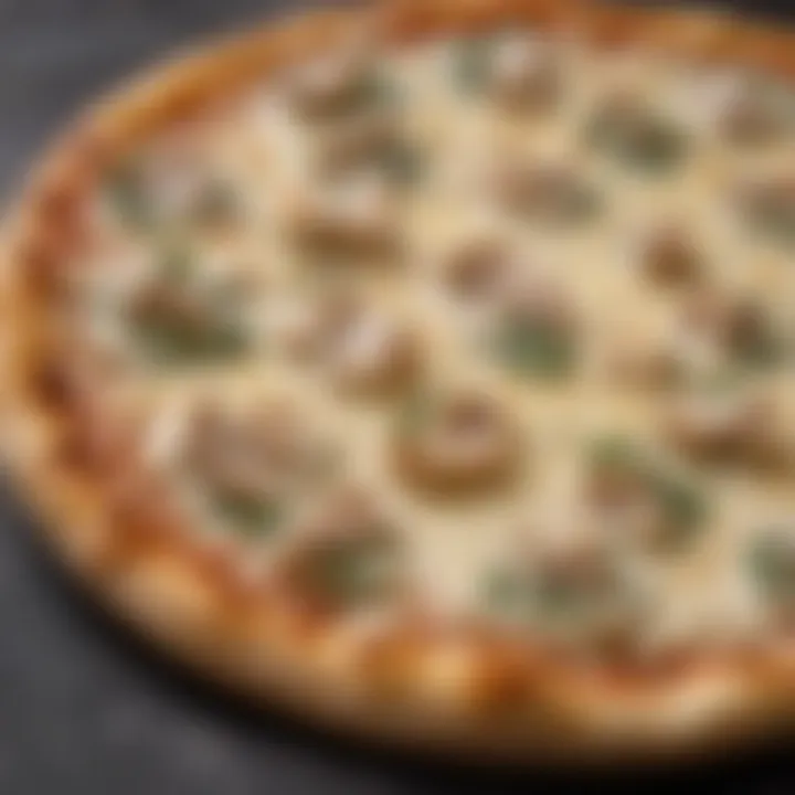 Close-up of a decadent Alfredo pizza with creamy sauce and fresh toppings