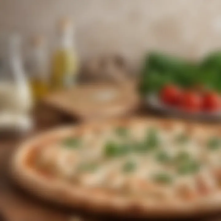 An array of high-quality ingredients for making Alfredo pizza including cheese and herbs