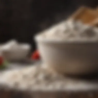 Essential Dry Ingredients for Pizza Dough Close-up of a bowl filled with flour, baking powder, and salt, showcasing the essential dry ingredients for pizza dough.