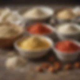 A variety of gluten free flours displayed in bowls