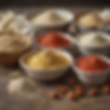 A variety of gluten free flours displayed in bowls