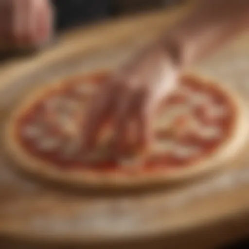 Artisanal pizza dough being stretched