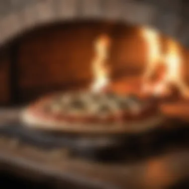 Homemade Sourdough Pizza in Wood-Fired Oven Homemade sourdough pizza being baked in a traditional wood-fired oven