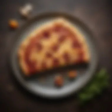 Slice of pizza served on a plate with garnish