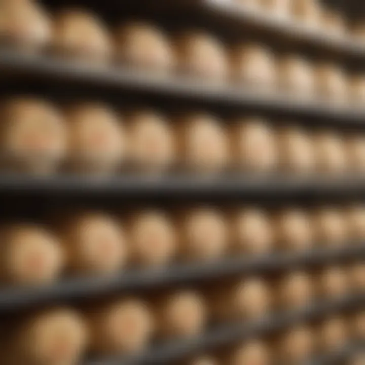 A neatly arranged setup of storage containers filled with almond flour pizza dough and labels.