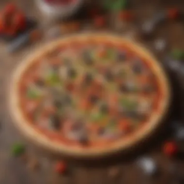 Fresh Pizza Toppings An array of fresh, vibrant toppings laid out on a wooden surface, ready for pizza assembly.
