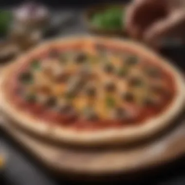 Artful Sauce Application A skilled hand drizzling sauce on a flatbread pizza
