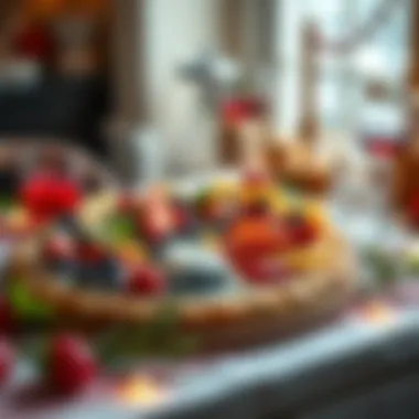 Elegant Presentation of Fruit Pizza Elegant presentation of fruit pizza on a festive table