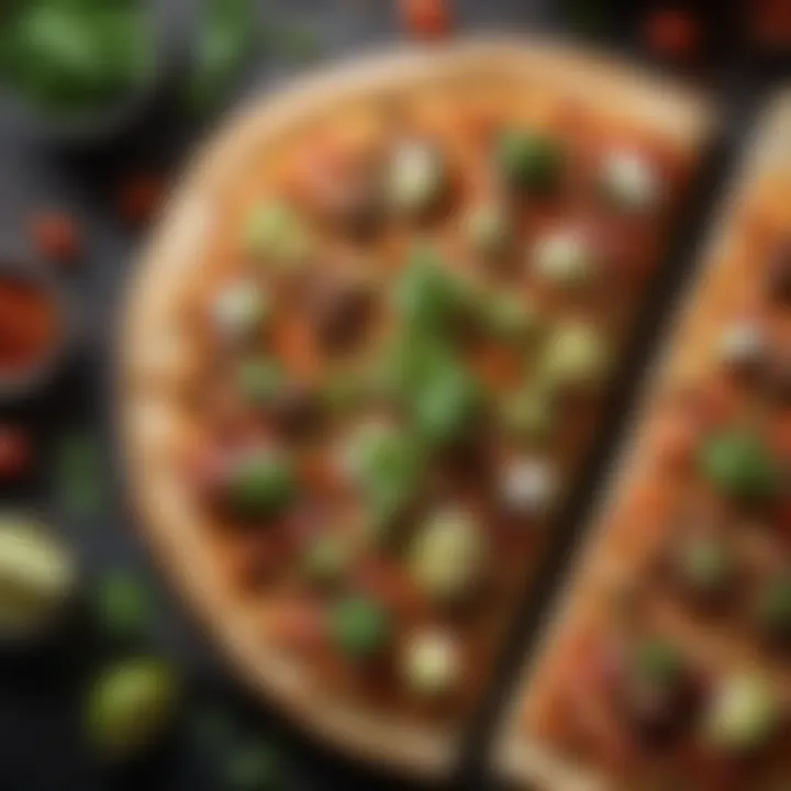 Garnished taco pizza with herbs and spices