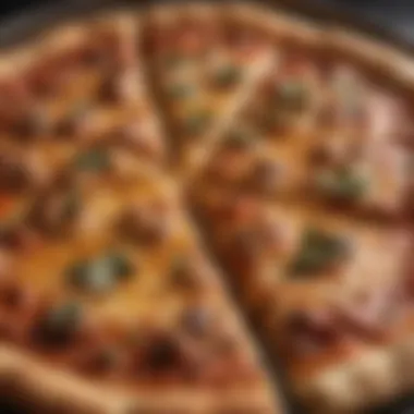 Golden Perfection: Thin Crust Pizza A golden-brown thin crust pizza emerging from the oven
