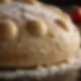 A close-up of freshly kneaded pizza dough with a dusting of flour