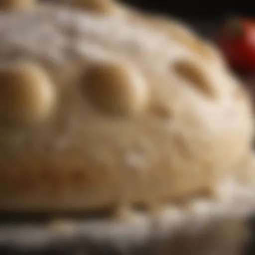 A close-up of freshly kneaded pizza dough with a dusting of flour