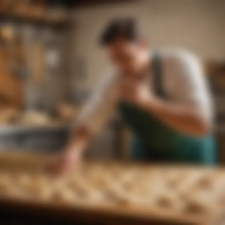 Craftsman inspecting dough texture