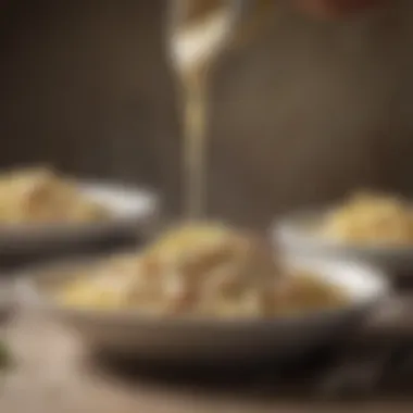 Creamy Alfredo Sauce Drizzling Over Pasta