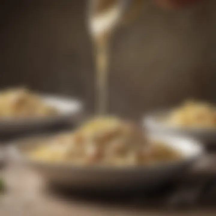 Creamy Alfredo Sauce Drizzling Over Pasta
