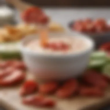 Close-up of Creamy Dip with Pepperoni Garnish