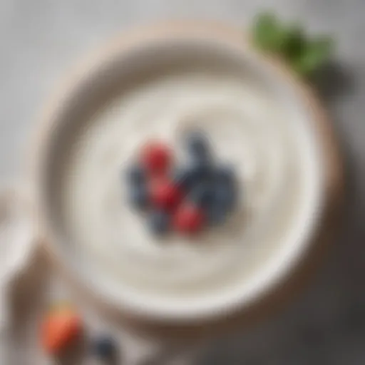 Aerial view of creamy Fage 2 Greek yogurt in a sophisticated bowl