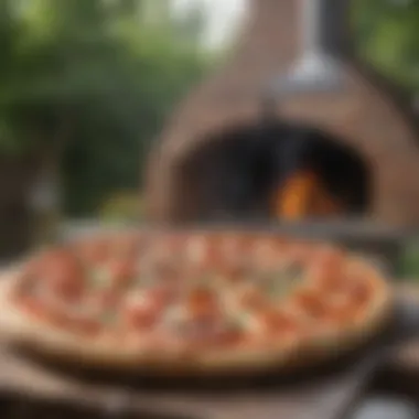 Outdoor oven baking fresh pizza