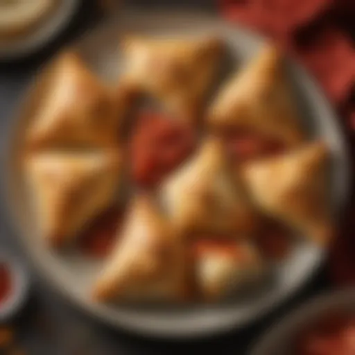 Golden crescent roll pizza pockets filled with cheese and pepperoni, elegantly arranged on a plate.