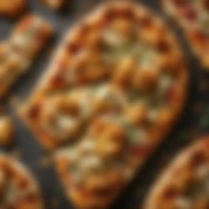 Close-up of golden crispy crust of cauliflower pizza