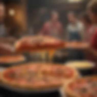 Cultural Celebrations of Deep-Dish Pizza A vibrant scene depicting the cultural celebrations centered around deep-dish pizza.