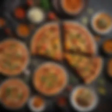 A Feast of Curry Pizza Variations Table setting showcasing a variety of curry pizzas