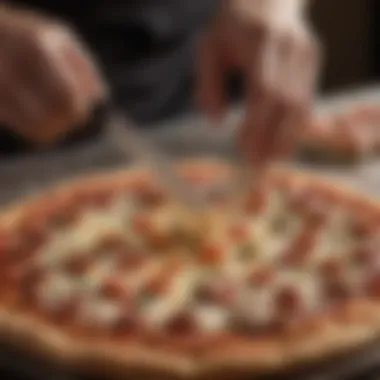 Innovative pizza cutting with scissors showcasing precision and ease