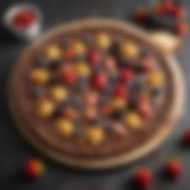 Indulgent Chocolate Dessert Pizza with Fresh Fruits A close-up shot of a chocolate dessert pizza with fresh fruits