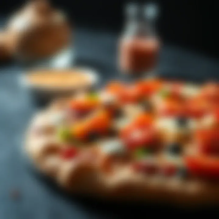 An artistic arrangement of Delissio Croissant Crust Pizza with vibrant toppings