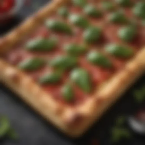 Delightful Detroit-style pizza with fresh basil garnish