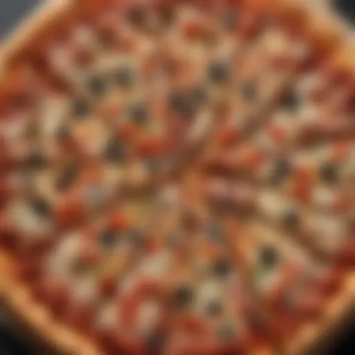 A close-up of Domino's X-Large pizza showcasing its toppings and texture
