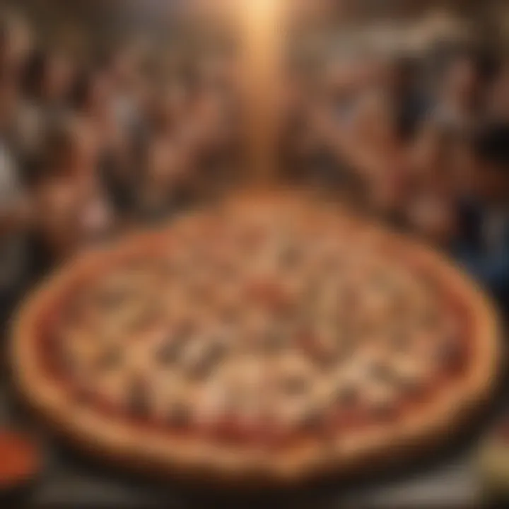 An artistic representation of Domino's X-Large pizza being enjoyed at a gathering