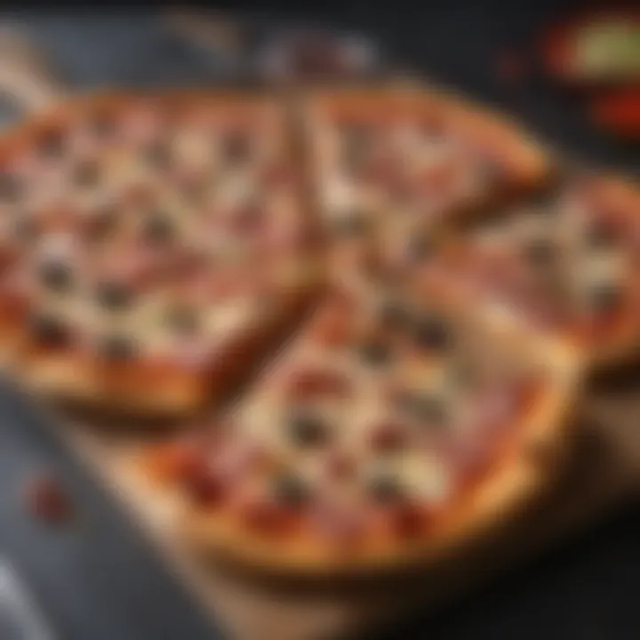 A variety of pizzas sliced evenly with a double blade pizza cutter