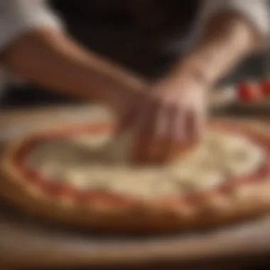 Artisan pizza dough being skillfully stretched by a masterful chef