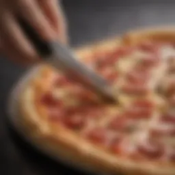 Close-up of the sharp blade of an eight-slice pizza cutter