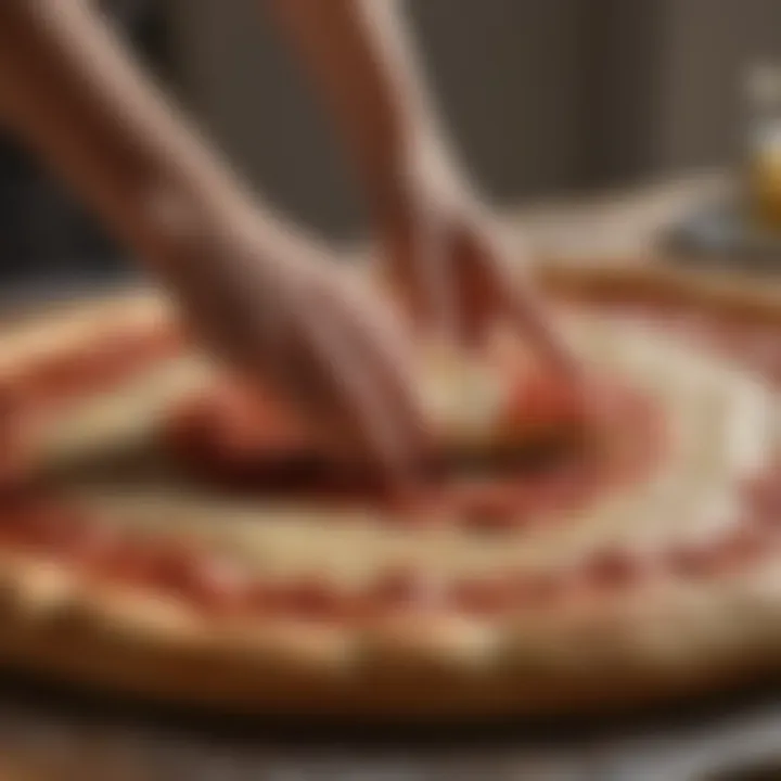 Artisanal pizza dough being stretched