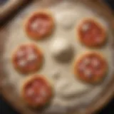 Close-up of essential pizza dough ingredients including flour, yeast, and salt.