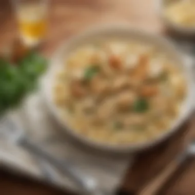 Creamy Pasta Bowl with Grilled Chicken A beautifully plated bowl of Aldi Chicken Alfredo showcasing creamy pasta with grilled chicken and herbs.