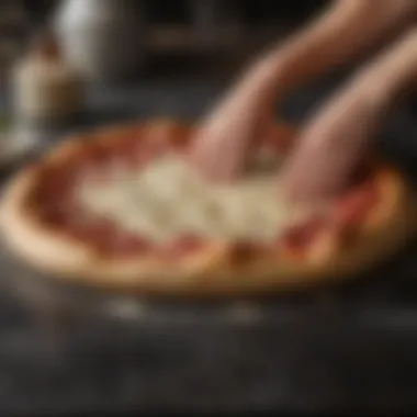 Artisanal pizza dough being expertly stretched