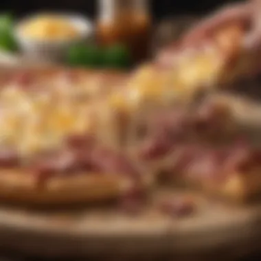 Mouthwatering blend of cheese melting over corned beef pizza