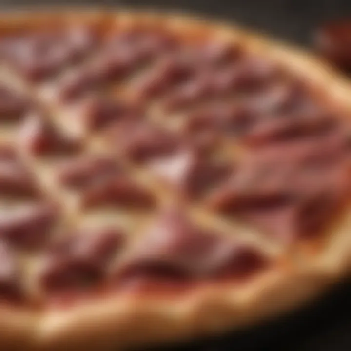 Close-up of tantalizing corned beef pizza slice showcasing unique toppings