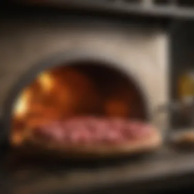 Wood-fired oven baking a corned beef pizza to perfection