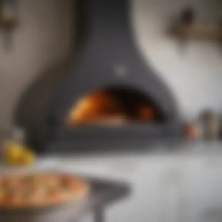 A stylish kitchen setup featuring an electric pizza oven in action.