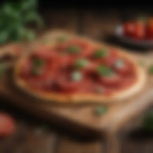 Savory plant-based pepperoni slices on a rustic wooden table