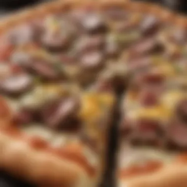 Mouthwatering Steak and Cheese Pizza Close-Up Mouthwatering Steak and Cheese Pizza Close-Up