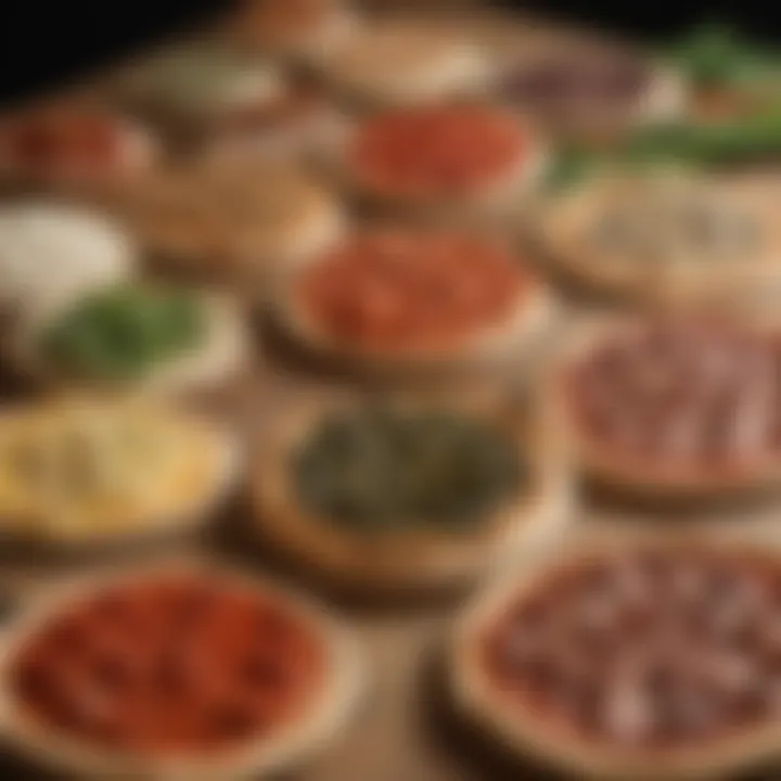 A selection of gourmet sauces accompanying thin crust pizza