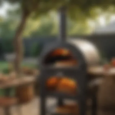 Blackstone Rotating Pizza Oven in Outdoor Setting A sleek Blackstone Rotating Pizza Oven displayed outdoors with a pizza inside.