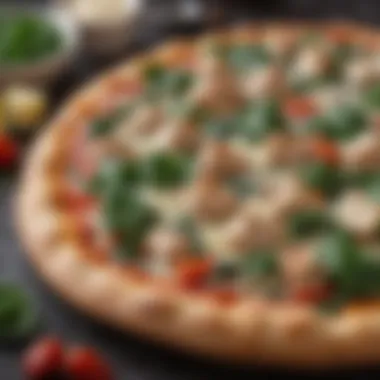 Fresh Ingredients for Chicken Florentine Pizza A vibrant array of fresh ingredients used in Chicken Florentine pizza including spinach, chicken, and cheese