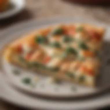 Plated Slice of Chicken Florentine Pizza A beautifully plated slice of Chicken Florentine pizza ready to be served
